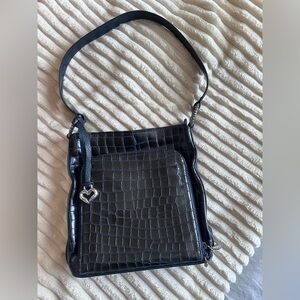 Brighton dark navy Croc Embossed Leather Shoulder Bag Heart Charm